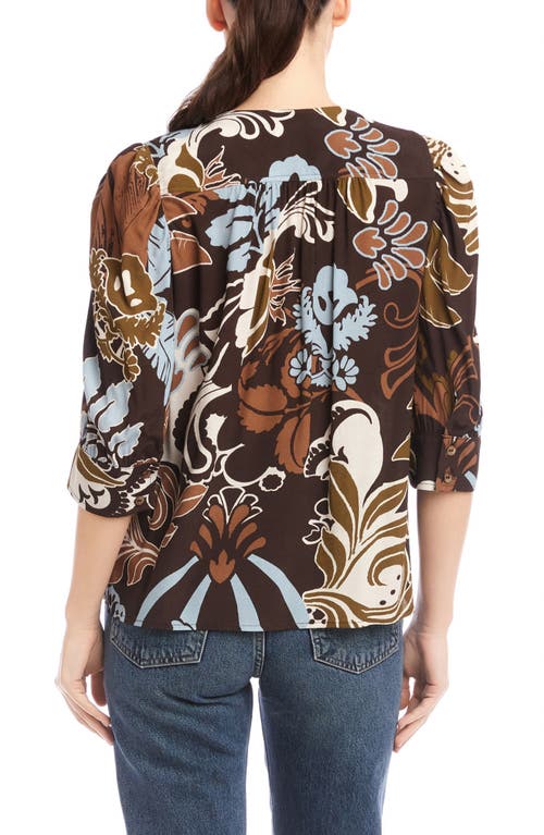 Fifteen Twenty Norah Shirred Sleeve Button-up Top In Brown