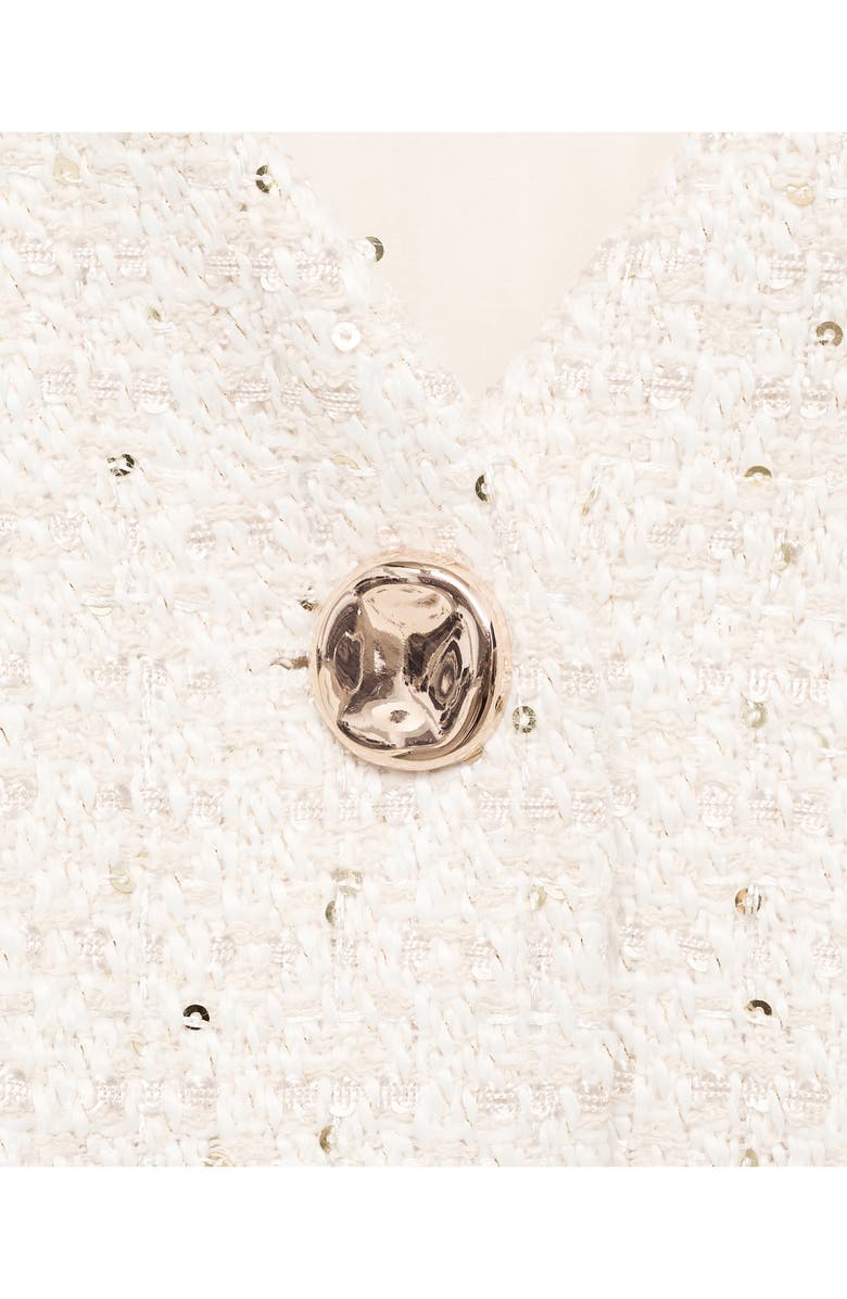 MANGO Popover Tweed Romper, Alternate, color, Ecru