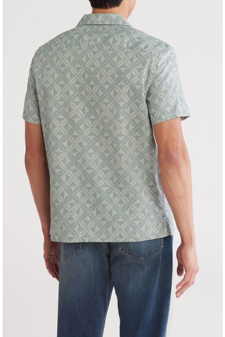 Geometric Leaf Print Linen & Cotton Camp Shirt, Alternate, color, GREY BLUE LEAVE GEOMETRIC