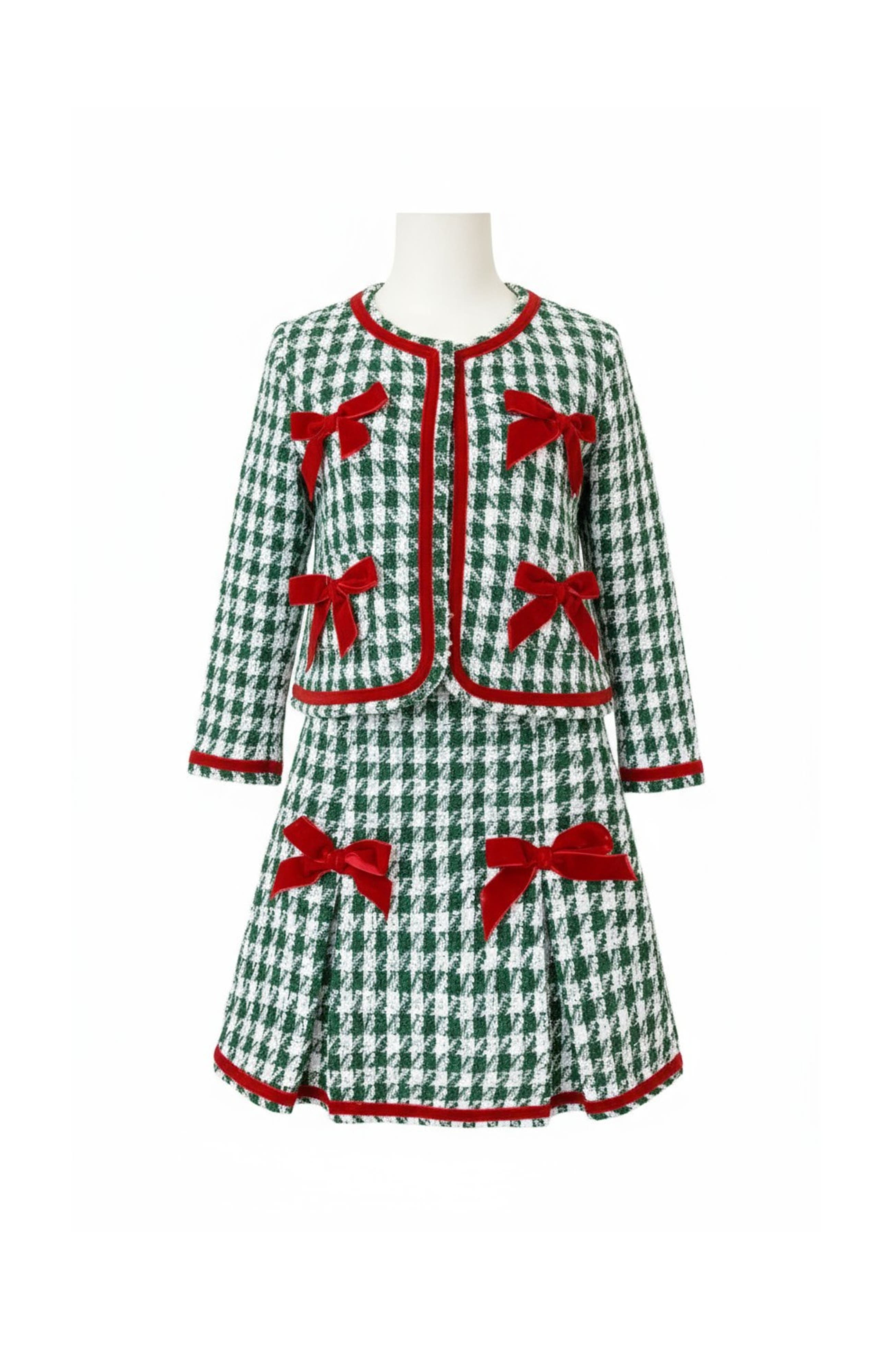 Mia Belle Girls Kids'  Style And Grace Blazer And Pleated Skirt Set In Green