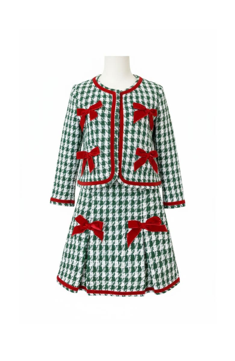 Mia Belle Girls Style And Grace Blazer And Pleated Skirt Set, Main, color, Green