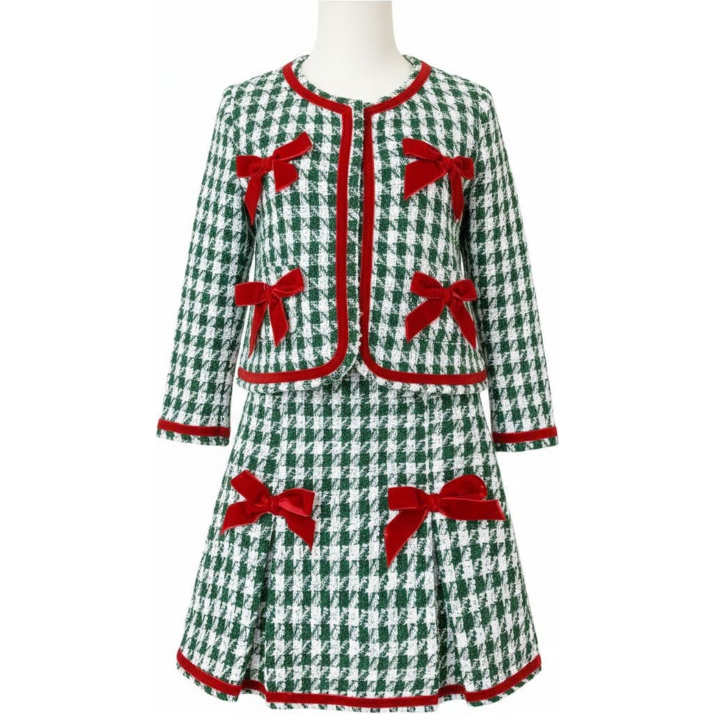 Mia Belle Girls Kids' Style And Grace Blazer And Pleated Skirt Set In Green