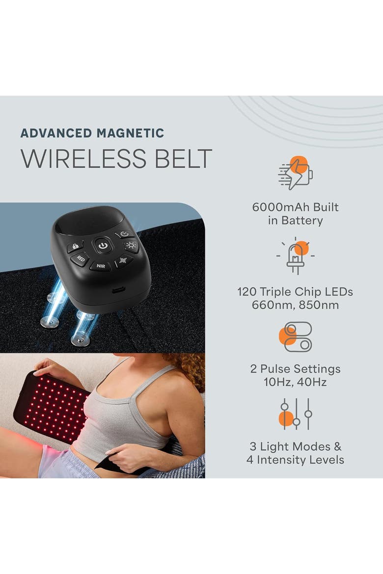 Allevared Mini Red Light Therapy Belt Mini 660nm & 850nm Infrared Red Light, Alternate, color, Black