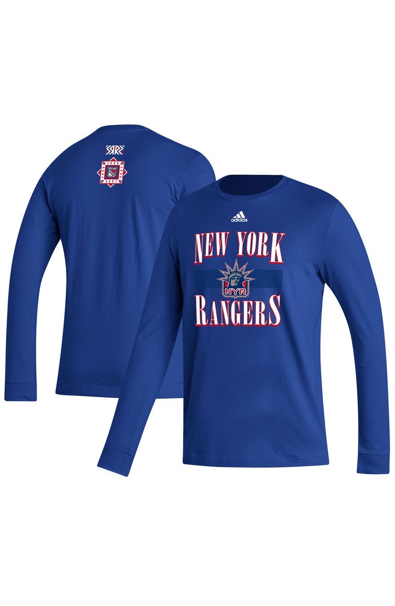 adidas Men's adidas Royal New York Rangers Reverse Retro 2.0 Fresh Playmaker Long Sleeve T-Shirt, Main, color, 