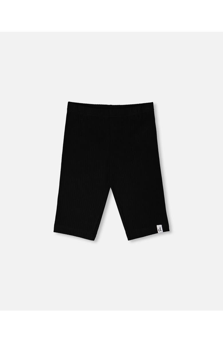 Deux par Deux Mid Length Rib Biker Leggings, Main, color, Black