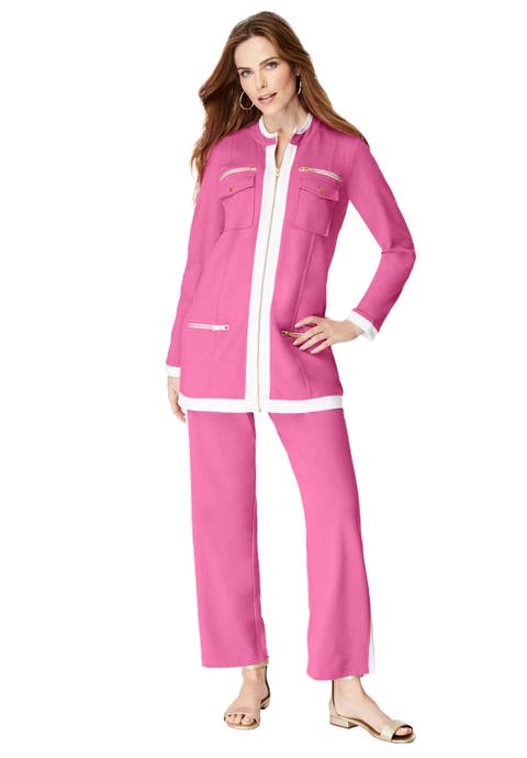 Side Stripe French Terry Pull On Pant Set (Plus)