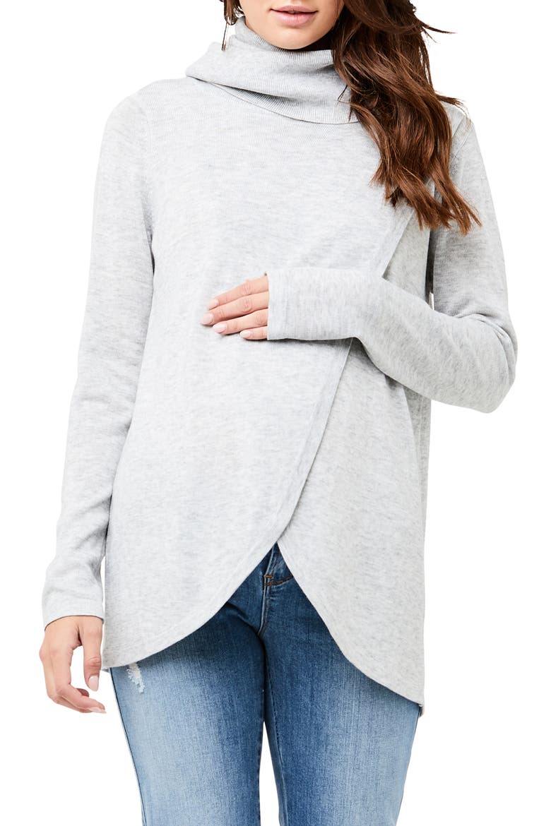 Cowl Neck Maternity/Nursing Sweater, Main, color, SILVER