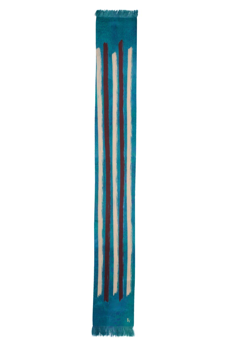 Vintage Stripe Silk & Cotton Oblong Scarf, Alternate, color, TURQUOISE