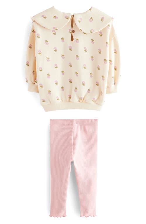 Shop Next Kids' Floral Bow Sweatshirt & Rib Leggings Set In Multi