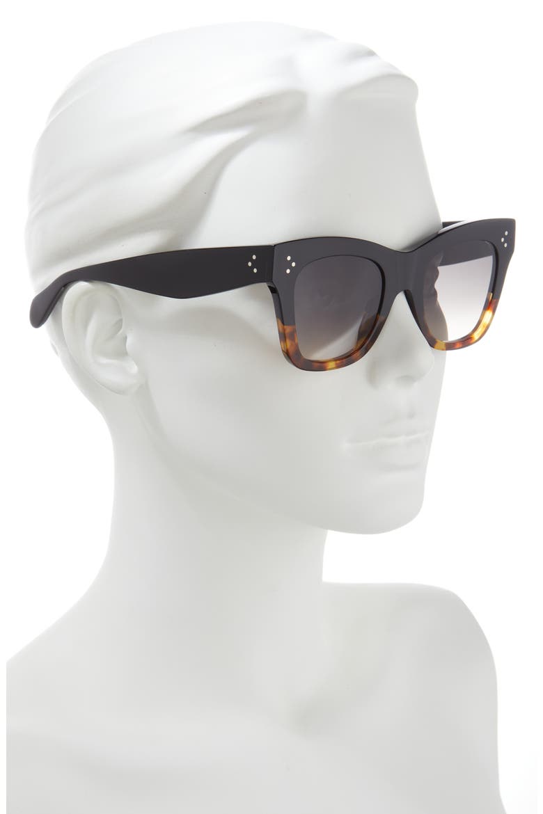 50mm Gradient Bold 3 Dot Cat Eye Sunglasses, Alternate, color, BLACK/ HAVANA