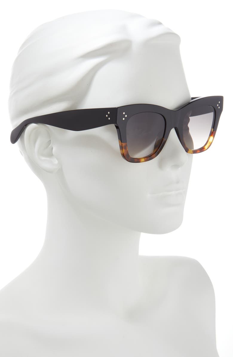 CELINE 50mm Gradient Bold 3 Dot Cat Eye Sunglasses, Alternate, color, Black/ Havana