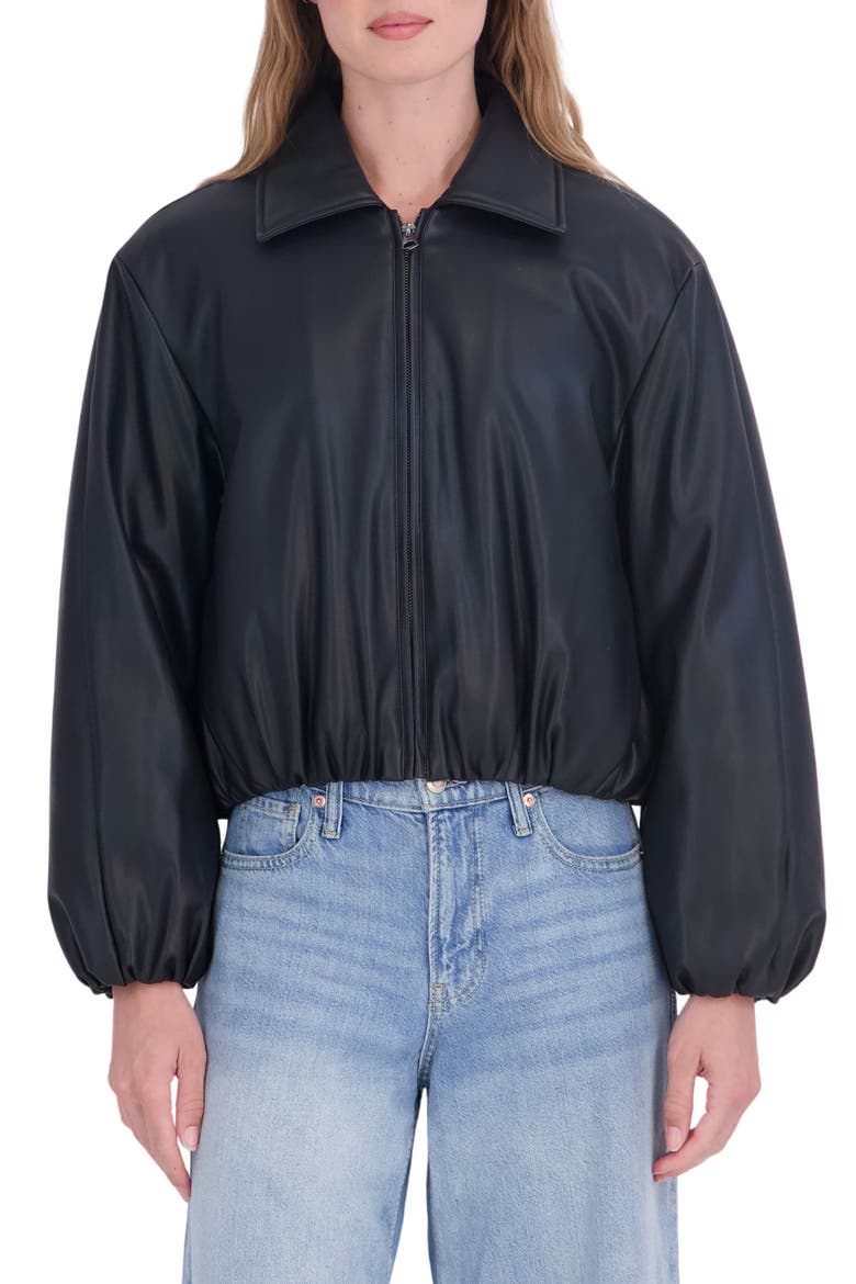 Faux Leather Bomber Jacket, Main, color, BLACK