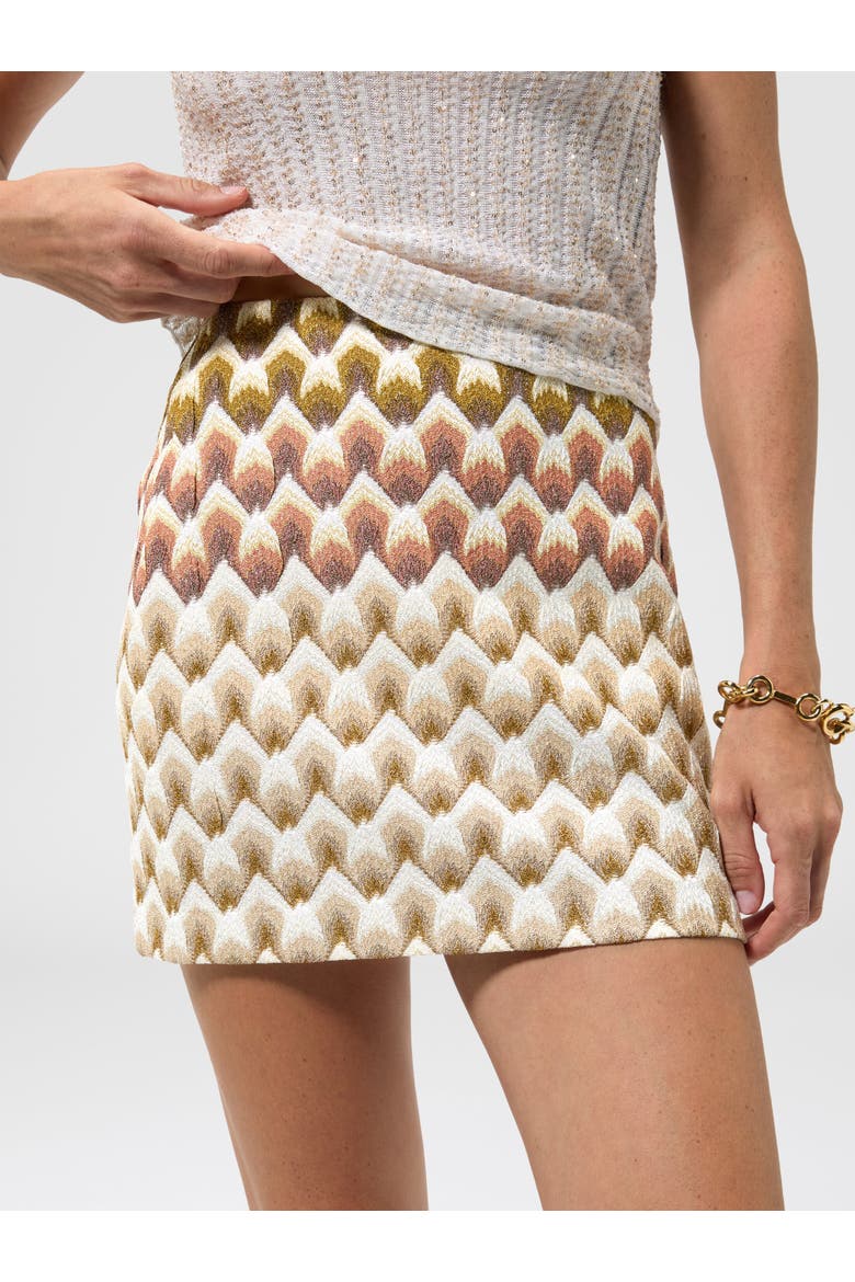 Viscose Lamé Mini Skirt With Lace Motif, Alternate, color, Gold& Beige