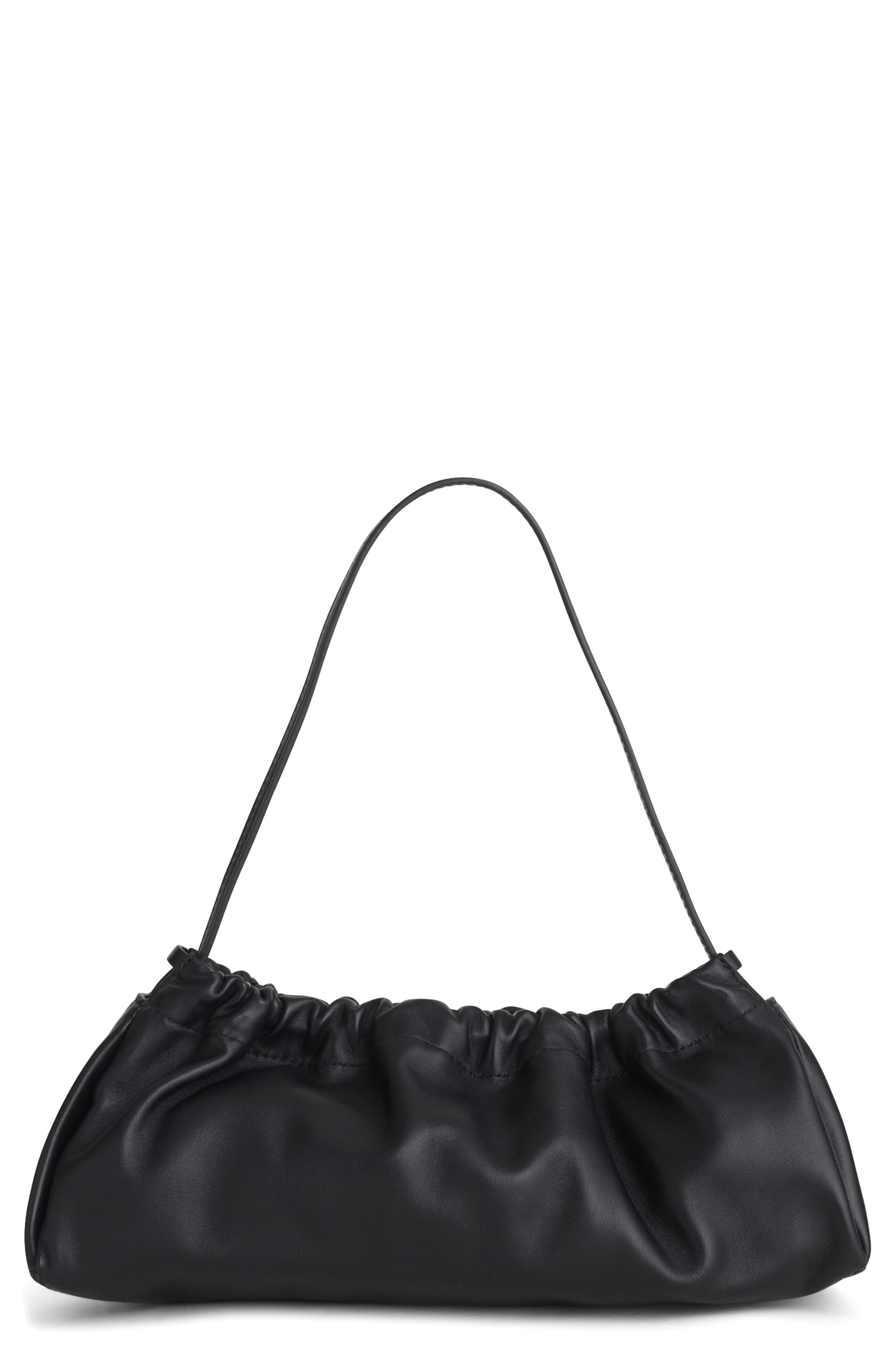 Ruched Leather Clutch, Main, color, TRUE BLACK