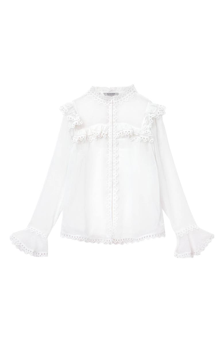 AllSaints Ciara Ruffle Shirt, Alternate, color, Vintage White