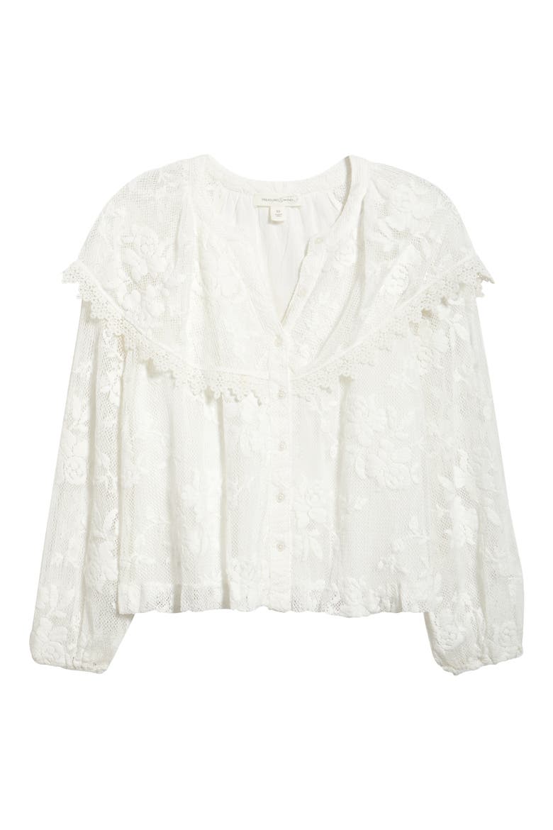 Lace Button-Up Shirt, Alternate, color, IVORY EGRET