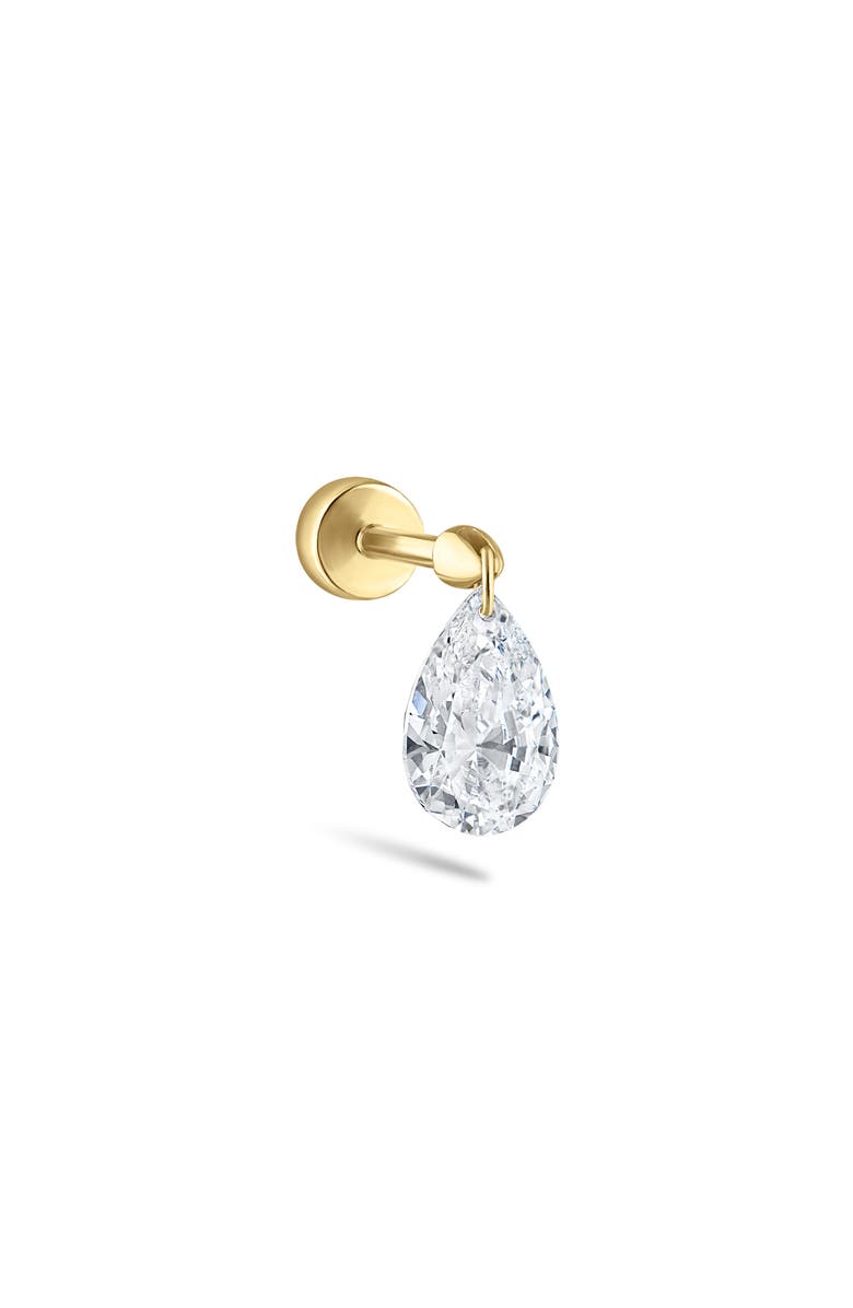 MARIA TASH Floating Pear Diamond Charm Single Threaded Stud Earring, Main, color, Yellow Gold