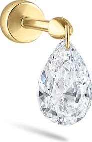 MARIA TASH Floating Pear Diamond Charm Single Threaded Stud Earring