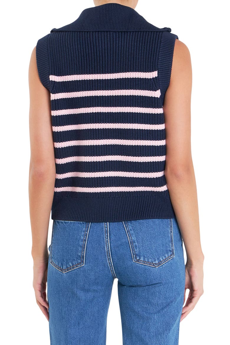 Stripe Sleeveless Quarter Zip Sweater, Alternate, color, NAVY/ PINK
