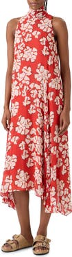 Akris punto Papercut Floral Mock Neck High-Low Georgette Dress