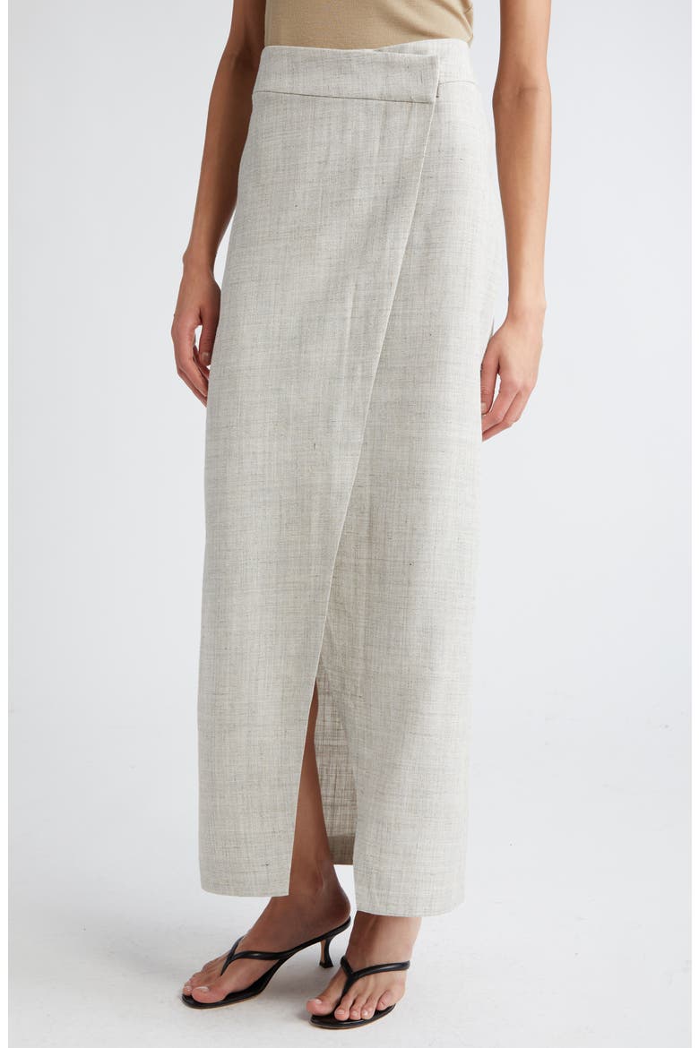 Overlap Asymmetric Slub Maxi Skirt, Alternate, color, STONE MELANGE