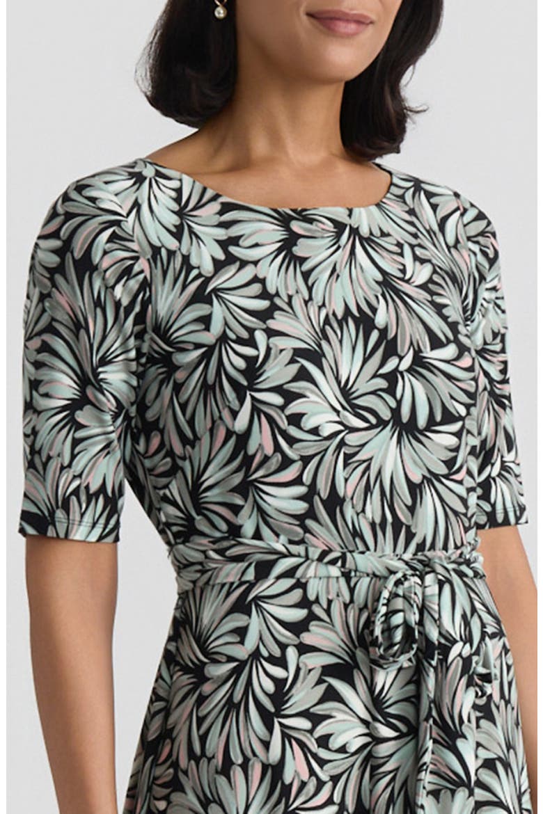 Print Tie Belt A-Line Dress, Alternate, color, BLACK MULTI