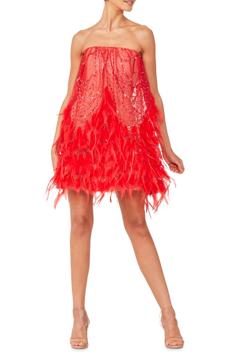 HELSI Stevie Sequin & Feather Strapless Cocktail Minidress, Main, color, 