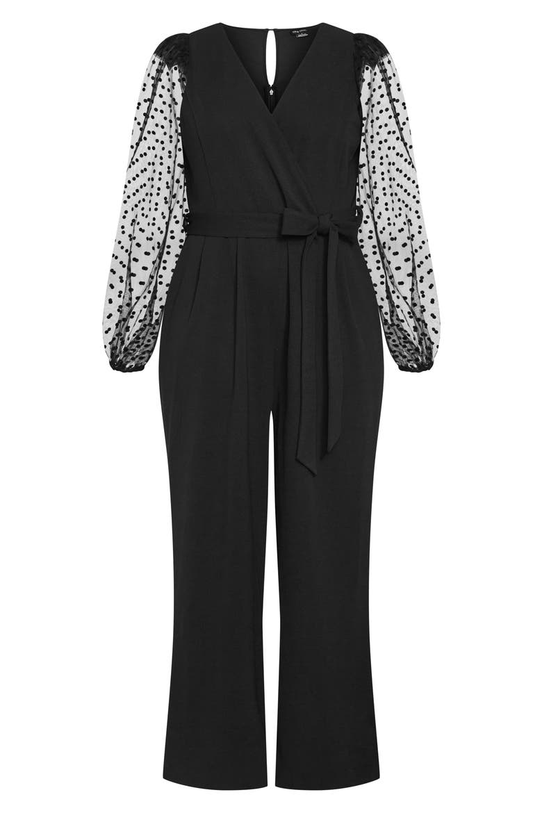 Asher Swiss Dot Sleeve Jumpsuit, Alternate, color, BLACK