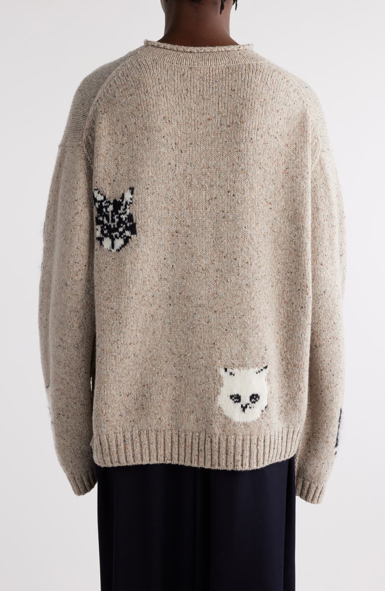 Acne Studios Jacquard Cats Oversize Donegal Sweater, Alternate, color,