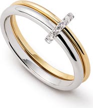 Ana Luisa Solid Yellow Gold - Two Tone Diamond Link Ring