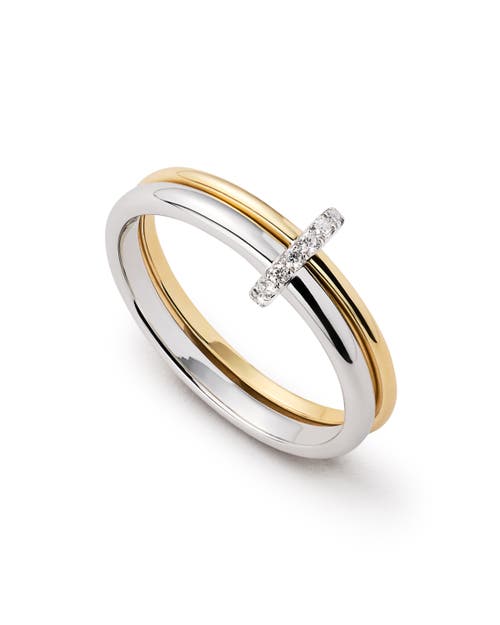 Ana Luisa Solid Yellow Gold - Two Tone Diamond Link Ring in Two-Tone at Nordstrom, Size 7