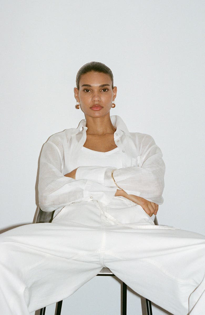 MANGO Drawstring Cotton 
Linen Wide Leg Pants, Alternate, color, Ecru