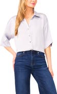 CeCe Three-Quarter Sleeve Satin Button-Up Shirt