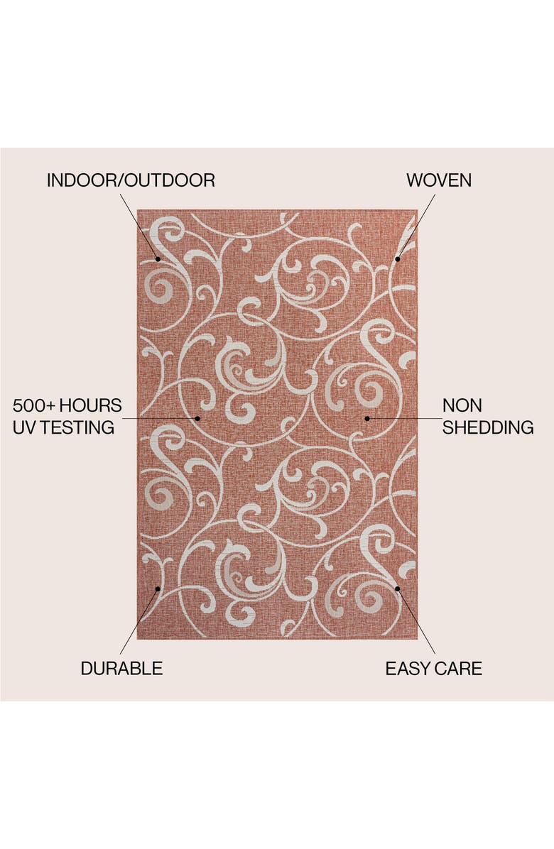 JONATHAN Y Maribel Traditional Classic All-Over Scroll Indoor/Outdoor Area Rug, Alternate, color, Salmon/Cream