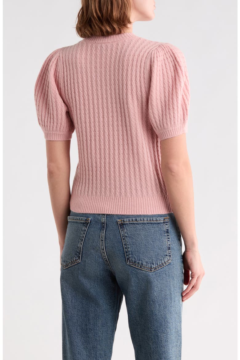 Lucerne Cable Stitch Puff Sleeve Sweater, Alternate, color, PALE PINK