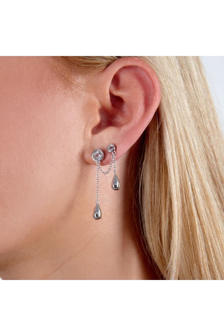 Double Post Drop Earrings with White Topaz, Alternate, color, Sterling Silver