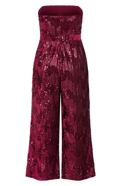 City Chic Sequin Sleeveless Wide Leg Jumpsuit In Red
