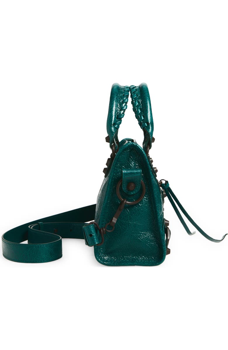 Balenciaga Mini Le City Crinkle Leather Top Handle Bag, Alternate, color, 3108 Dark Emerald