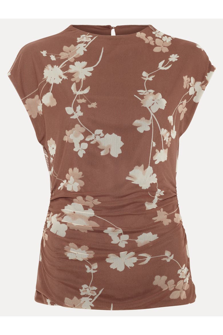 Kezia Mesh Printed Top, Alternate, color, Brown