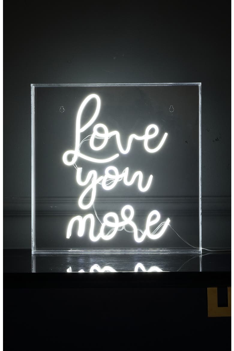 Love Square Contemporary Glam Acrylic Box USB Operated LED Neon Light, Alternate, color, White
