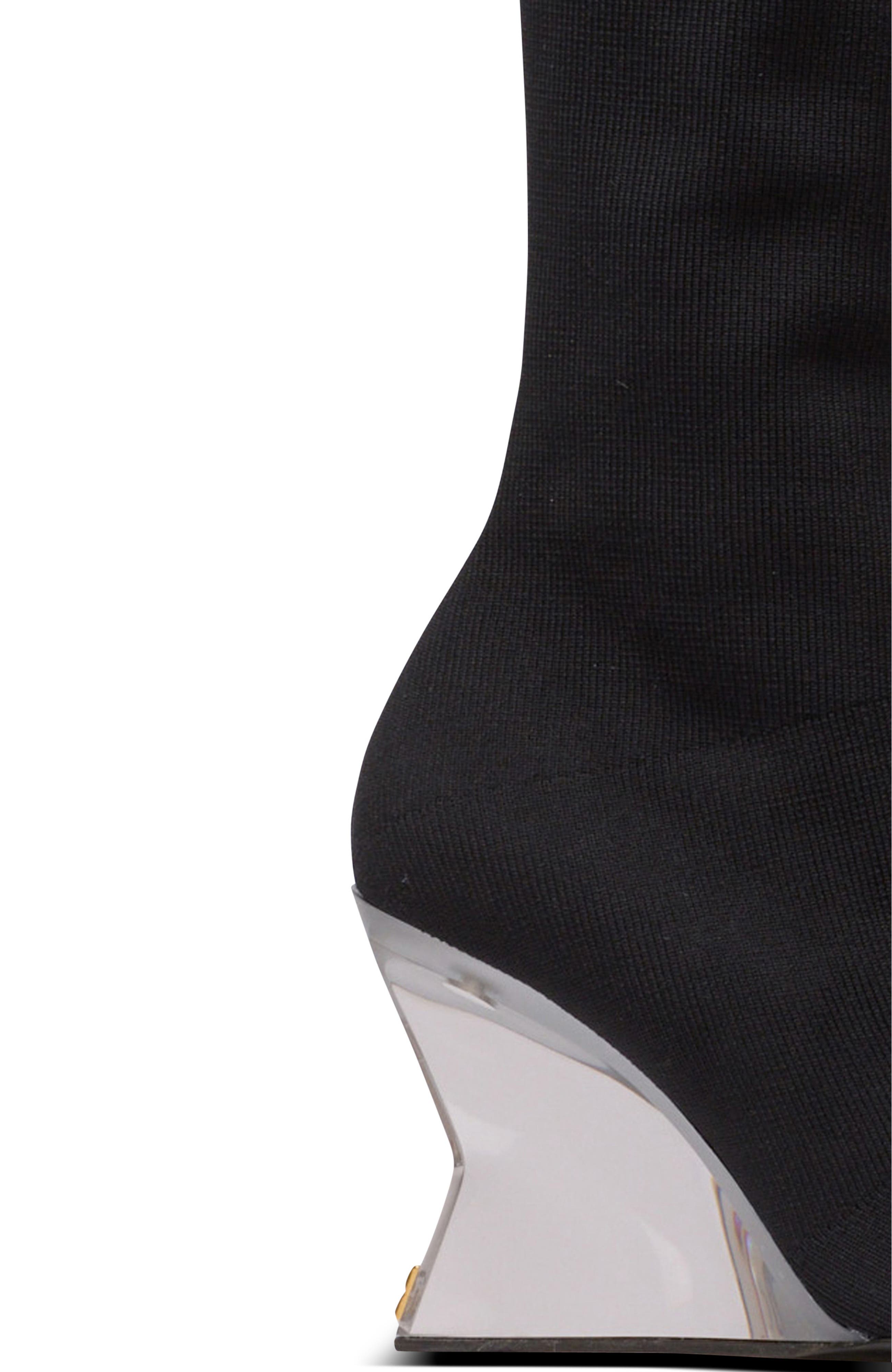 Balmain Wedge knit thigh-high boots, Alternate, color, Black