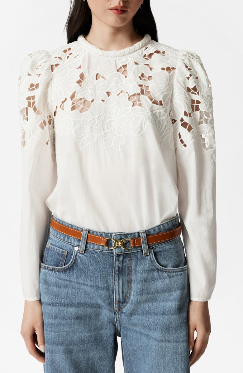 & Other Stories Embroidered Cutwork Detail Cotton Top, Main, color, 