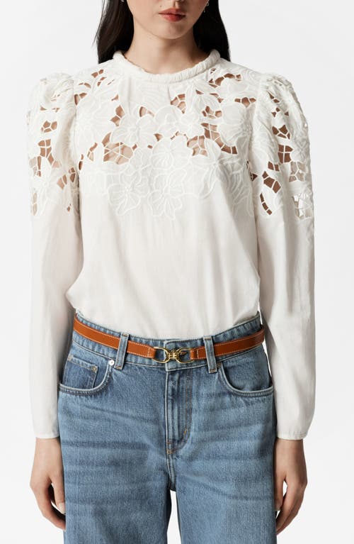 & Other Stories Embroidered Puff-sleeve Blouse In White Dusty Light