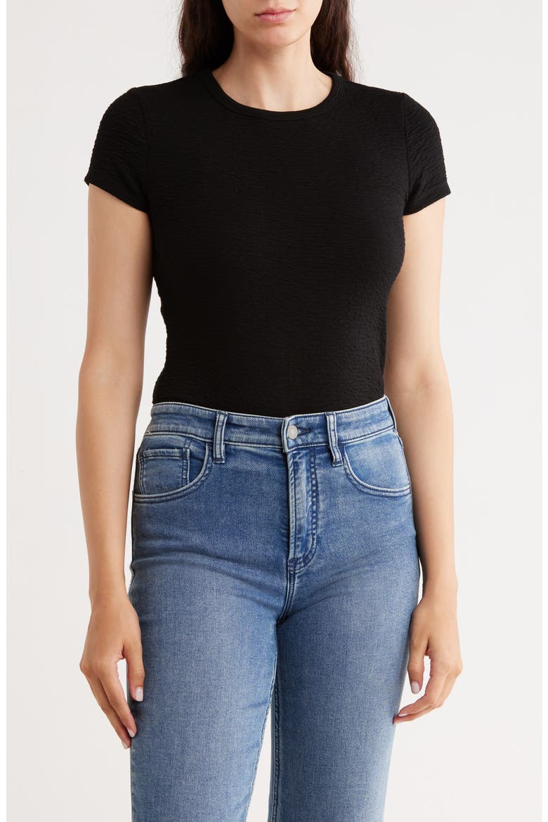 Crewneck Cap Sleeve Top, Main, color, BLACK