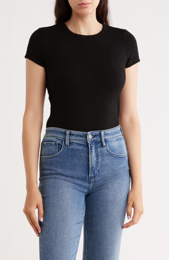 Cyrus Crewneck Cap Sleeve Top In Black