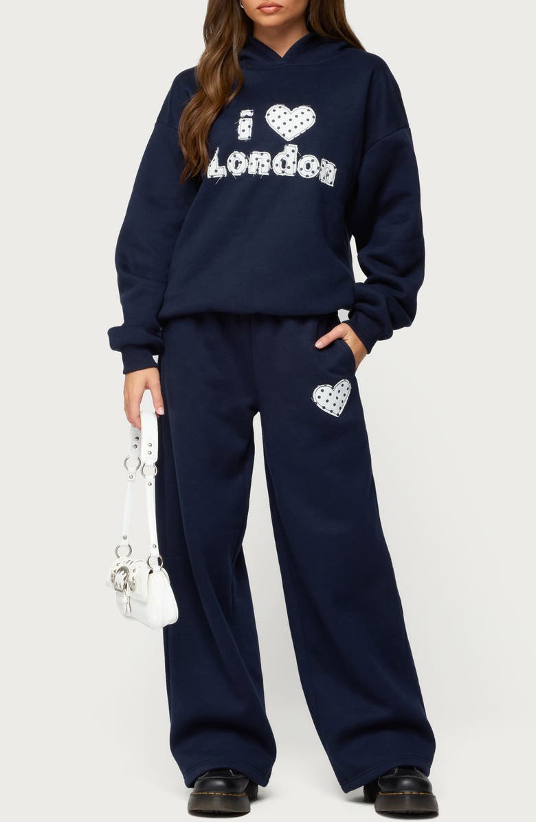 EDIKTED I Heart London Hoodie, Alternate, color, Navy