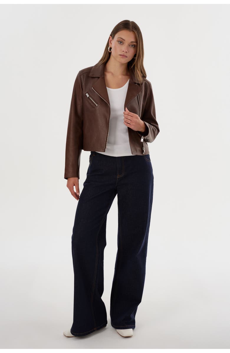 LAMARQUE VALERIA | Leather Biker Jacket, Alternate, color, Brown
