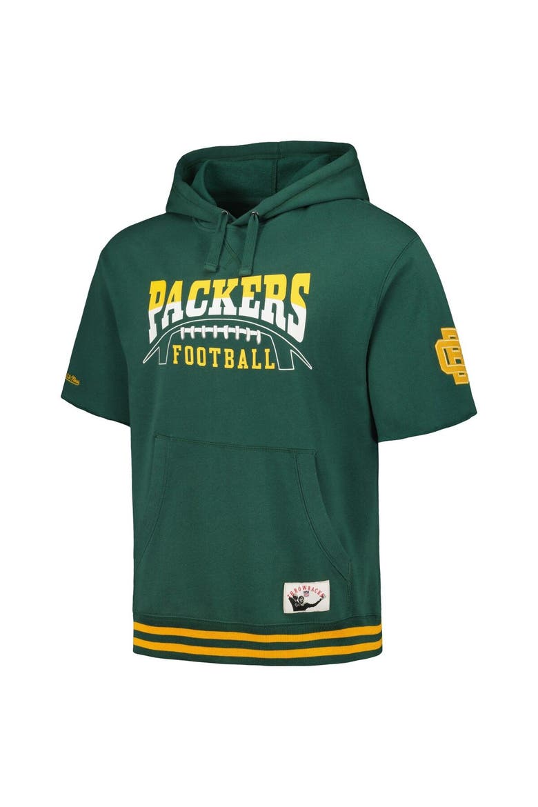 Men's Mitchell & Ness Green Green Bay Packers Pre-Game Short Sleeve Pullover Hoodie, Alternate, color, Green