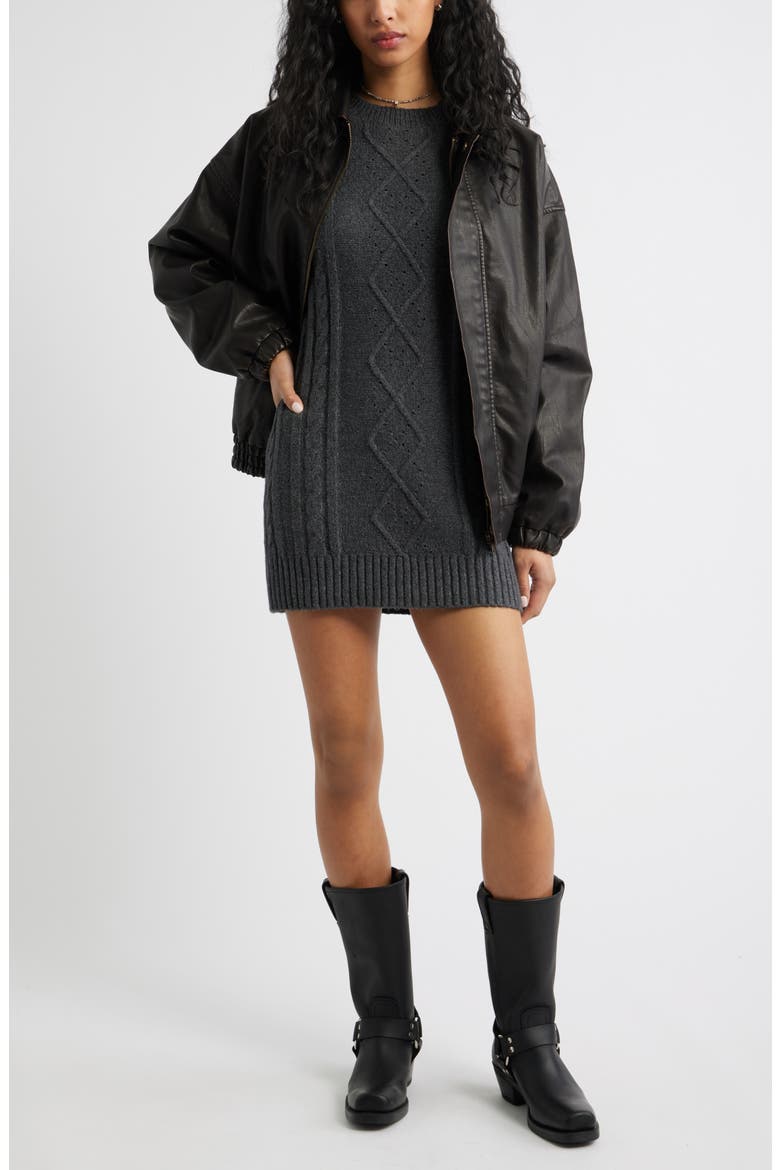 Long Sleeve Cable Knit Sweater Dress, Alternate, color, GREY MEDIUM CHARCOAL HEATHER