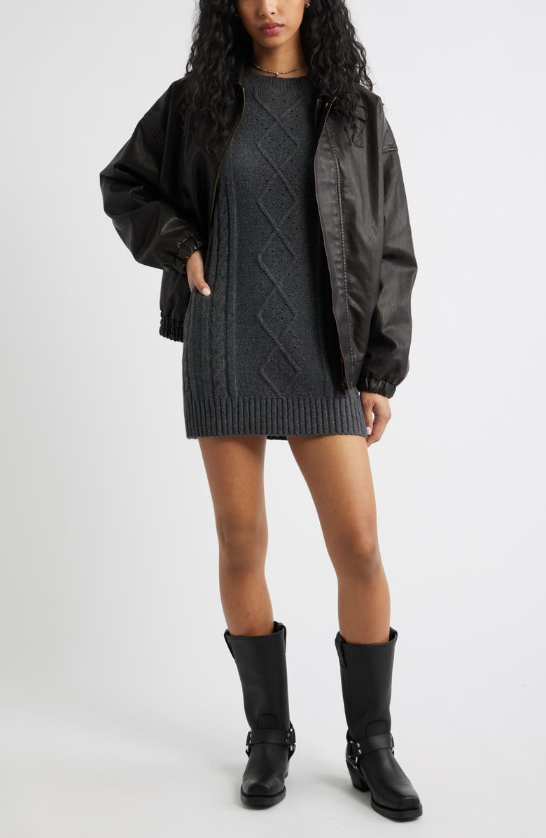 BP. Long Sleeve Cable Knit Sweater Dress, Alternate, color,